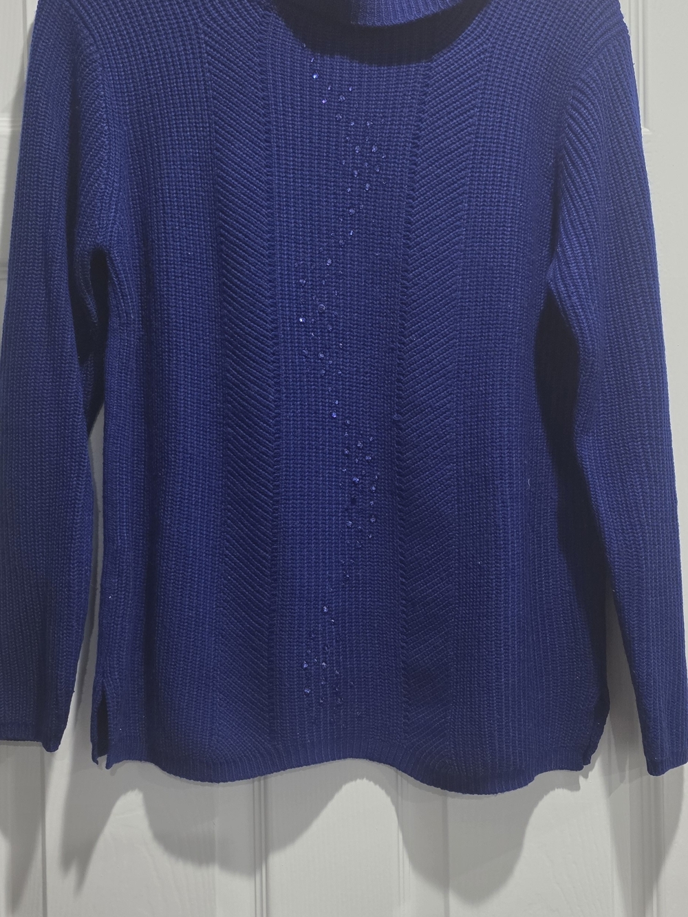 Blue Women's Knit Sweater with Subtle Pattern